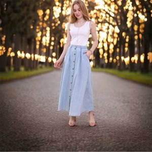 Hill Country Denim Button Down A-Line Skirt - 14